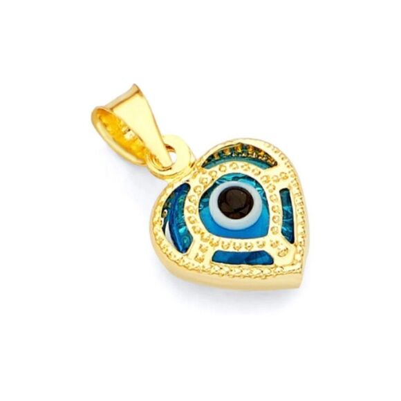 14k Real Yellow Gold Evil Eye Heart Charm Pendant | evil eye charm | Gift | - Picture 1 of 1